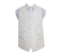 DQT Woven Floral Passion Patterned Wedding Tuxedo Waistcoat Vest for Men, Ivory, 4XL