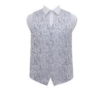 DQT Woven Floral Passion Patterned Wedding Tuxedo Waistcoat Vest for Men, Silver, Large