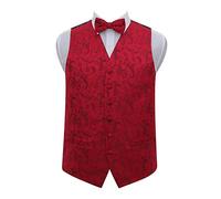 DQT Woven Floral Passion Wedding Tuxedo Waistcoat & Bow Tie Set for Men - Burgundy 40"-L
