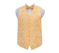 DQT Woven Floral Passion Wedding Tuxedo Waistcoat & Bow Tie Set for Men - Gold 42"-XL