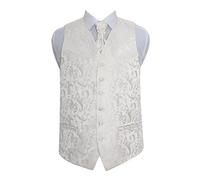 DQT Woven Floral Passion Wedding Waistcoat & Scrunchie Cravat Set for Men - Ivory 36"-S