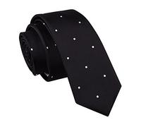 DQT Woven Pin Dot Patterned Dotted Casual Skinny Neck Tie for Men - Black
