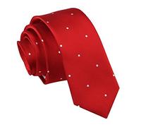 DQT Woven Pin Dot Patterned Dotted Casual Skinny Neck Tie for Men - Dark Red