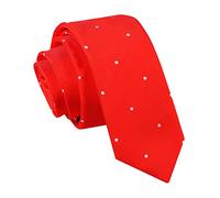 DQT Woven Pin Dot Patterned Dotted Casual Skinny Neck Tie for Men - Red
