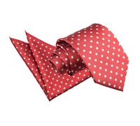 DQT Woven Polka Dot Patterned Casual Classic Neck Tie, Pocket Square and Cufflinks Set for Men (Dark Red)