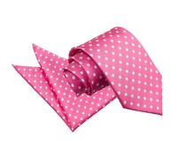 DQT Woven Polka Dot Patterned Casual Classic Neck Tie, Pocket Square and Cufflinks Set for Men (Hot Pink)