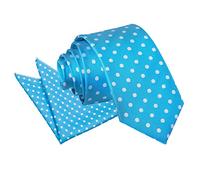 DQT Woven Polka Dot Patterned Modern Style Neck Tie & Pocket Square Set for Men in Robins Egg Blue