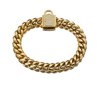 DQZRTUECA 14mm Gold Chain Collar Metal Puppy Collar Luxury Dog Gold Necklace With Ice Out Cubic Zirconia Metal Stainless Steel Cuban Chain Link(Gold,26inch)