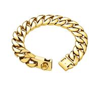 DQZRTUECA 32mm Wide Dog Necklace Metal Stainless Steel Cuban Chain Strong Heavy Duty Chewy Walking Training Chain Collar For Medium And Large Dogs(Gold,26 inches)