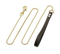 DQZRTUECA 4mm Stainless Steel Snake Chain Leash Pet Training Chain, Metal Dog Leash With Leather Padded Handle, Suitable For Medium And Large Dogs(Golden39in*4mm)