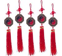DQZRTUECA Bagua Mirror Chinese Feng Shui Hanging Decor with Tassel Red 5 Packs