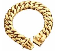 DQZRTUECA Big Dog Chain Collar, Cuban Dog Chain With Safety Lock, 32MM Width Strong Heavy Duty Chew Proof For Medium Large Dogs American Pitbull German Shepherd(Gold,16inch)