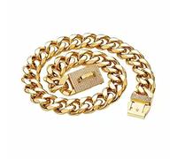 DQZRTUECA Chain Training Dog Collars With Diamond Lock, 19mm Wide Stainless Steel Cuban Link Necklace For Large Medium Small Puppies Dogs(22inch)