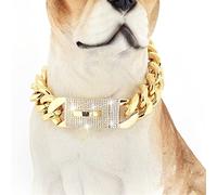 DQZRTUECA Diamond Dog Gold Chain Collar, 19mm Shiny Luxury Dog Necklace, Fancy Gold Dog Leash With Shiny Crystal Bling, Strong Links And Durable Buckle(16 inches)