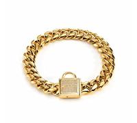 DQZRTUECA Dog Chain Collar Gold Dog Chain Collar,14mm Wide Cuban Link Puppy Collar Stainless Steel With Diamond Lock Bling Choke Collar For Dogs(20inch)