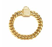 DQZRTUECA Dog Chain Collar Gold Dog Chain Collar,14mm Wide Cuban Link Puppy Collar Stainless Steel With Diamond Lock Bling Choke Collar For Dogs(16inch)