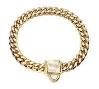 DQZRTUECA Dog Chain Collar Gold Dog Chain Collar,14mm Wide Cuban Link Puppy Collar Stainless Steel With Diamond Lock Bling Choke Collar For Dogs(10inch)