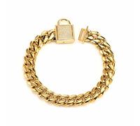 DQZRTUECA Dog Chain Collar Gold Dog Chain Collar,14mm Wide Cuban Link Puppy Collar Stainless Steel With Diamond Lock Bling Choke Collar For Dogs