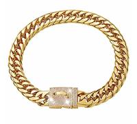 DQZRTUECA Dog Chain Collars For Large Dogs,Diamond Dog Gold Chain Collar 16mm Fancy Golden Choker With Sparkly Crystal Bling Adjustable Links&Durable Clasp(26inch)
