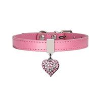 DQZRTUECA Dog Collar, PU Leather Adjustable Pet Collar With 5 Adjustable Eyelets, With D Ring And Sparkling Diamond Heart Decoration For Small To Medium Dogs(Pink,Xs 1.3cm*10in)