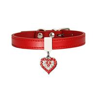 DQZRTUECA Dog Collar, PU Leather Adjustable Pet Collar With 5 Adjustable Eyelets, With D Ring And Sparkling Diamond Heart Decoration For Small To Medium Dogs(Red,S 1.3cm*12in)