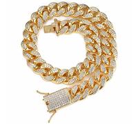 DQZRTUECA Dog Collar,Strong Stainless Steel Metal Cuban Link Chain With Diamond,Suitable For Small,Medium And Large Dogs,20mm Wide(22inch)