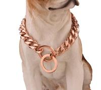 DQZRTUECA Dog Collars For Medium Dogs, 15mm Thick Cuban Link Chain Dog Collar, Strong Heavy Duty Multicolour Plated Gold Chain Dog Collar(Rose gold,18inch)