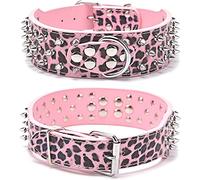DQZRTUECA Dog Leather Collar, Studded Anti- Bite Mushroom Rivets Adjustable Puppy Collars PU Pet Neck Protection Heavy Duty Choker(Pink,5.0 * 66cm)