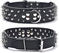 DQZRTUECA Dog Leather Collar, Studded Anti- Bite Mushroom Rivets Adjustable Puppy Collars PU Pet Neck Protection Heavy Duty Choker(Black,5.0 * 66cm)