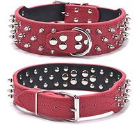 DQZRTUECA Dog Leather Collar, Studded Anti- Bite Mushroom Rivets Adjustable Puppy Collars PU Pet Neck Protection Heavy Duty Choker(Red,5.0 * 61cm)