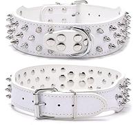 DQZRTUECA Dog Leather Collar, Studded Anti- Bite Mushroom Rivets Adjustable Puppy Collars PU Pet Neck Protection Heavy Duty Choker(White,5.0 * 61cm)