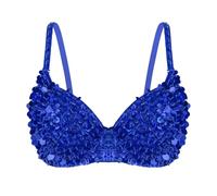 DQZRTUECA Fringe Tassel Halter Top, Belly Dancer Multicolor 34 Womens Sequins Beading Padded Bra for Carnival(Blue)