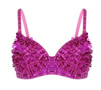 DQZRTUECA Fringe Tassel Halter Top, Belly Dancer Multicolor 34 Womens Sequins Beading Padded Bra for Carnival(Rose)