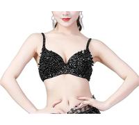DQZRTUECA Fringe Tassel Halter Top, Women Performance Sequins Belly Dance Multicolor Size 36-38(Black,36)