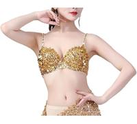 DQZRTUECA Fringe Tassel Halter Top, Women Performance Sequins Belly Dance Multicolor Size 36-38(Gold,38)