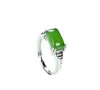 DQZRTUECA Natural Gemstone Jade Band Ring， Natural Hand-carved 925 Silver Gufajin Inlaid Jade Square Ring Fashion Jewelry Men Women Luck Gifts