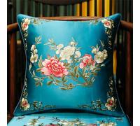 DQZRTUECA Satin Jacquard Embroidered Chinese Floral Cushion Cover Multicolor Multiple Sizes(Peacock Blue,40x60cm)