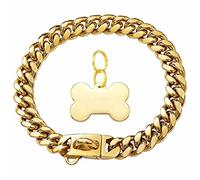 DQZRTUECA Silver Gold Metal Cuban Chain Heavy Duty Stainless Steel Pet Dog Collar for Puppy Small Medium Large Dogs(Gold,24inch)