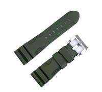 DQZRTUECA Soft Rubber Silicone Diver Watch Strap, Natural Rubber Silicone 24 26Mm Watch Man Pin Buckle Strap(Green silver clasp,24 mm)