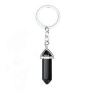 DQZRTUECA Women's fashion key chain, Key Holdernatural Black Onyx Stone Key Ring Hexagonal Column Bikes Car Key Chain Chakra Gemstone Healing Crystal Keychain