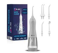 Dr. Aid Dental Water Flosser - Portable Oral Irrigator - 11Oz Tank, Water Filter, 5 Tips, Magnetic Charger - IPX8 Waterproof Cordless Water Flosser, Ideal Water Flossers for Teeth, Gums, Braces, White