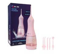 Dr. Aid Dental Water Flosser - Portable Oral Irrigator - 11Oz Tank, Water Filter, 5 Tips, Magnetic Charger - IPX8 Waterproof Cordless Water Flosser, Ideal Water Flossers for Teeth, Gums (Pink)