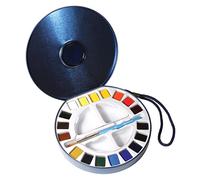 Daler-Rowney Aquafine Watercolour Half Pan Travel On-The-Go Set, 18 Assorted Paint Colours + 1 Aquafine Watercolour Brush, Ideal for Professional & Beginner Artists & Students