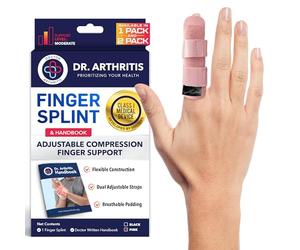 Dr.Arthritis Doctor Developed Finger Splint & Doctor Handbook- Padded Finger Splints For Straightening - (Pink, S/M, Single)