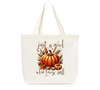 Dr.Baner Fall Tote Bag For Women, Cute Autumn Pumpkin Canvas Totes, Just A Girl Who Loves Fall Reusable Shopping Bag, Thanksgiving Gifts Bags For Friends Family (06)