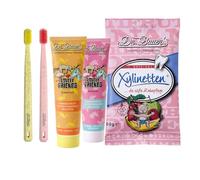 Dr. Bauer's Siblings Set - 2 x Daily Love Toothbrush Medium, Xylinettes Tutti Frutti 60 g, Lovely Friends Unicorn Toothpaste 90 ml & Lovely Friends Flamingo Toothpaste 90 ml