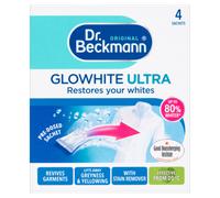 Dr Beckmann Glowhite Ultra Fabric Whitener 4 x 40g Sachets (3641) - Up to 80% whiter laundry; revives whites, tackles greying & yellowing at 20C
