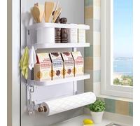 Dr.BeTree Fridge Spice Rack, Magnetic Shelf with Paper Towel Holder 2 Tier Kitchen Refrigerator Storage Rack (White, Medium)