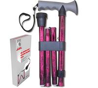 Dr. Bone's Therapeutics ® Easy Folding Walking Stick - Gel Handle Height Adjustable Comfort Grip Collapsible Folding Cane for Men & Women Adjustable Length Lightweight Walking Sticks - Red Crackle