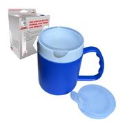 DR. BONE'S THERAPEUTICS ® Mug with Internal Cone BlackBerry with Spouted Lid with Small Opening, Drinking aid, Thermo Mug, Feeding Cup 140 ml (Blue 2 Lids)